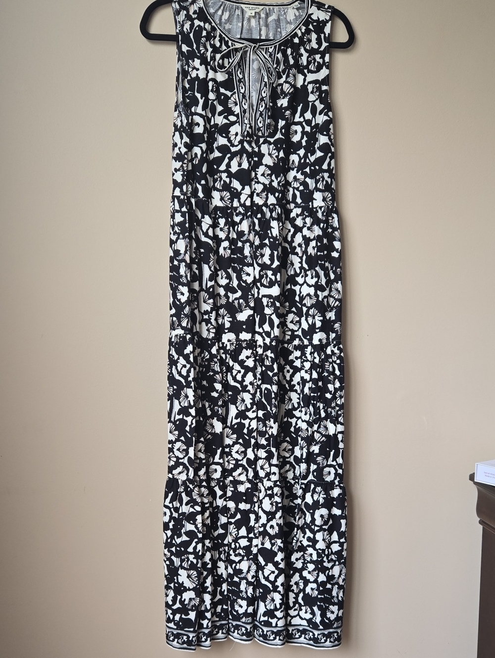Max Studio Black and White Floral Tie-Neck Maxi Dress